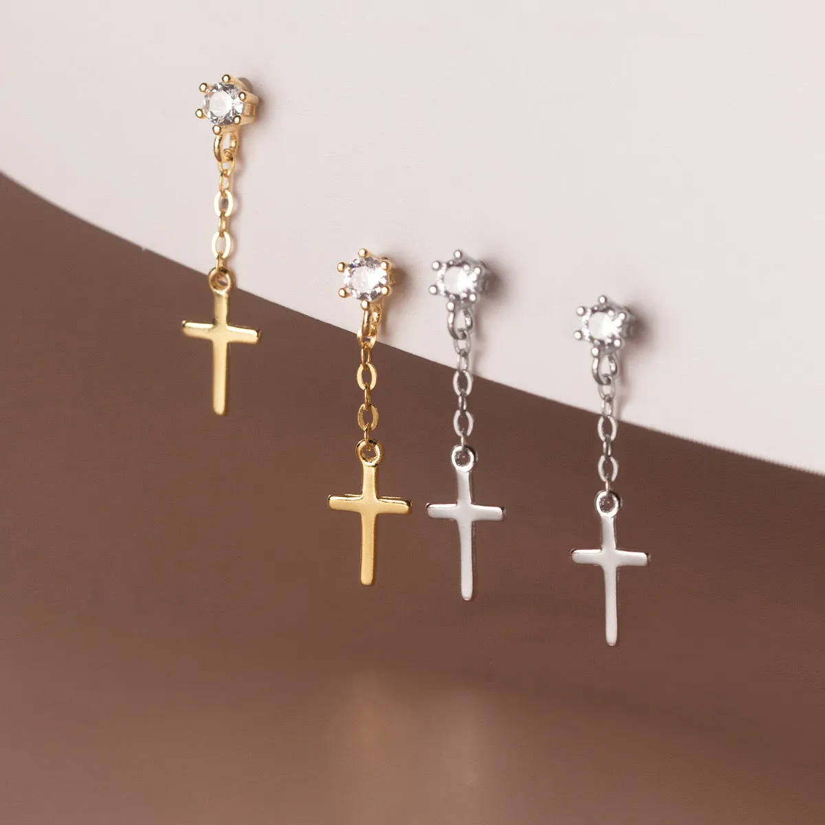 Cross Drop Studs Earrings- SS086