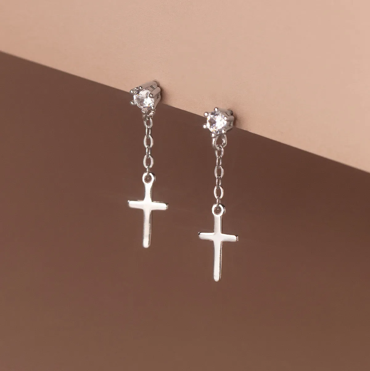 Cross Drop Studs Earrings- SS086