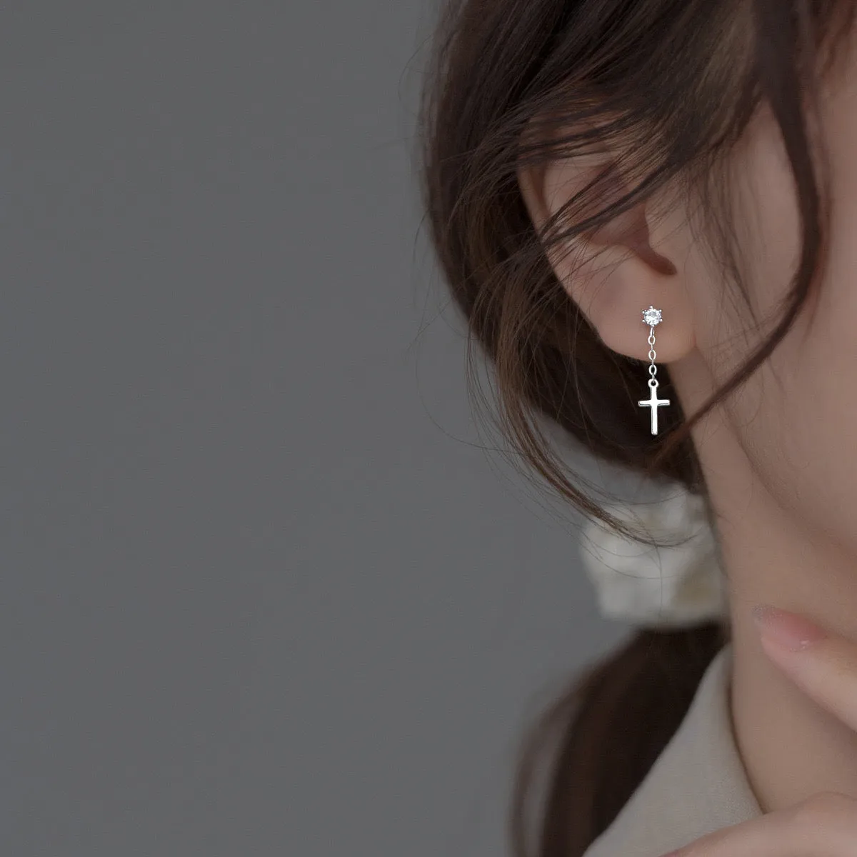 Cross Drop Studs Earrings- SS086
