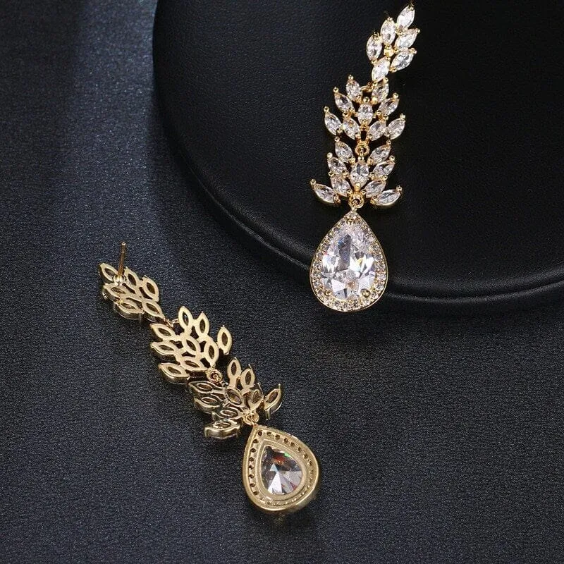 Crystal CZ Diamond Chandelier Earrings, Bridal Crystal Dangle Earrings or Chain Necklace, 14K Gold Plated Crystal Jewelry