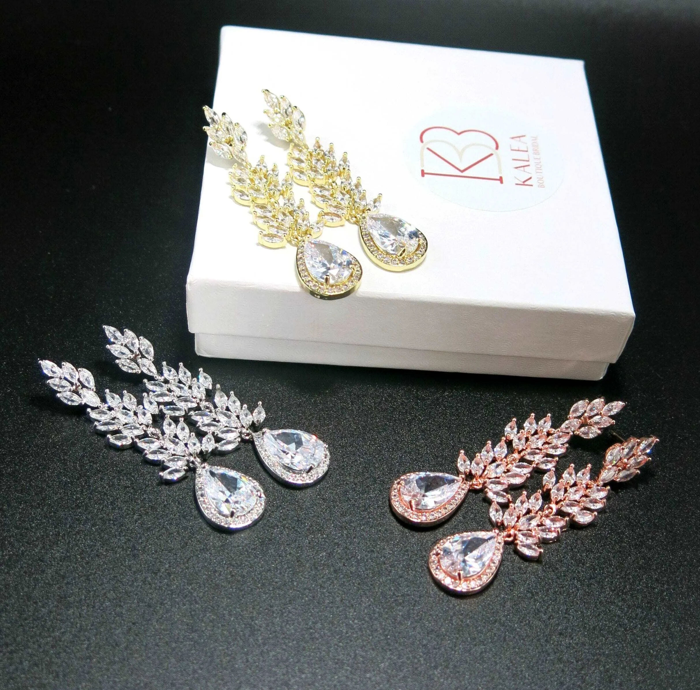 Crystal CZ Diamond Chandelier Earrings, Bridal Crystal Dangle Earrings or Chain Necklace, 14K Gold Plated Crystal Jewelry