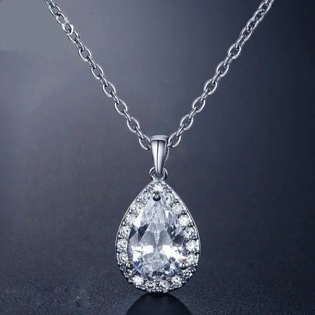 Crystal CZ Diamond Chandelier Earrings, Bridal Crystal Dangle Earrings or Chain Necklace, 14K Gold Plated Crystal Jewelry