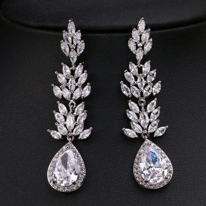 Crystal CZ Diamond Chandelier Earrings, Bridal Crystal Dangle Earrings or Chain Necklace, 14K Gold Plated Crystal Jewelry