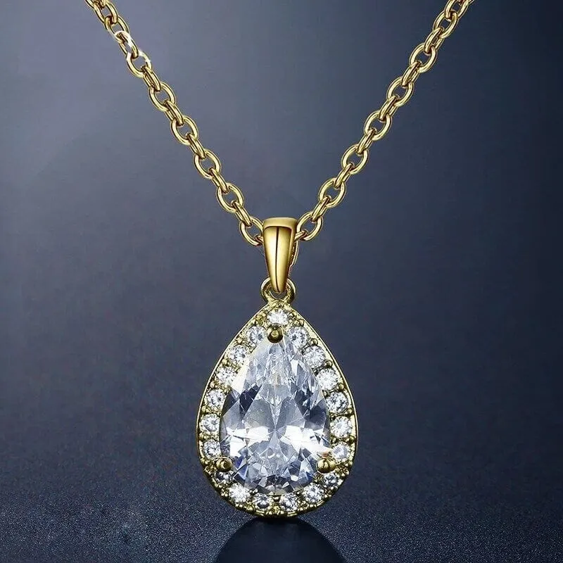 Crystal CZ Diamond Chandelier Earrings, Bridal Crystal Dangle Earrings or Chain Necklace, 14K Gold Plated Crystal Jewelry