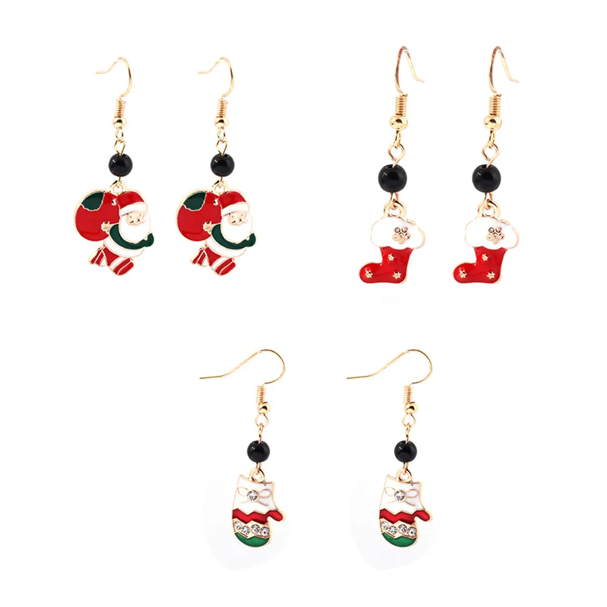 Cubic Zirconia & 18K Gold-Plated Gloves Stocking Santa Drop Earrings Set