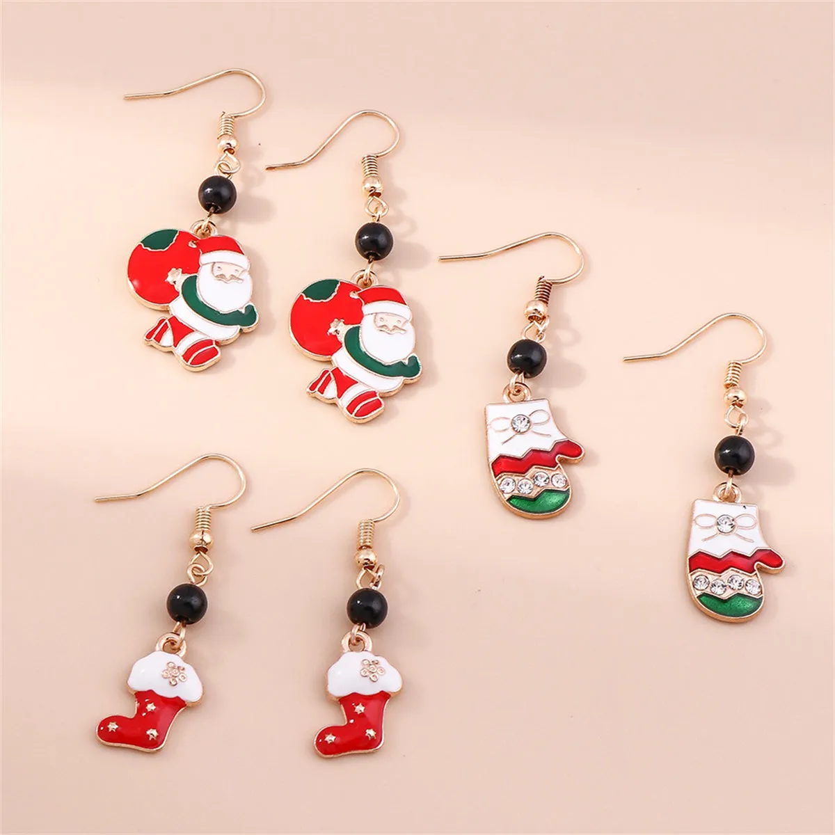 Cubic Zirconia & 18K Gold-Plated Gloves Stocking Santa Drop Earrings Set