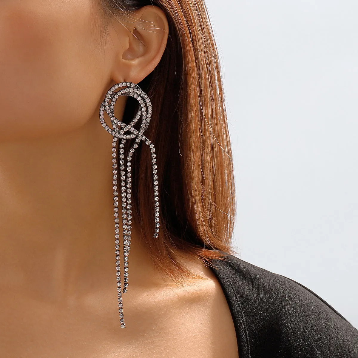 Cubic Zirconia & Rhodium-Plated Tassel Drop Earrings