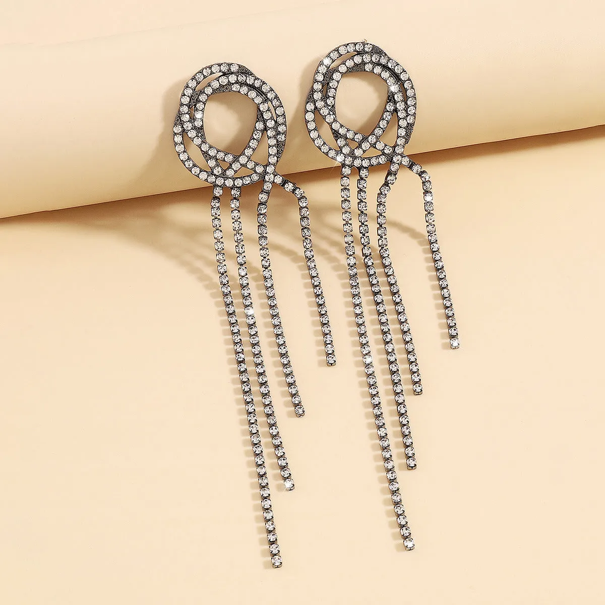 Cubic Zirconia & Rhodium-Plated Tassel Drop Earrings