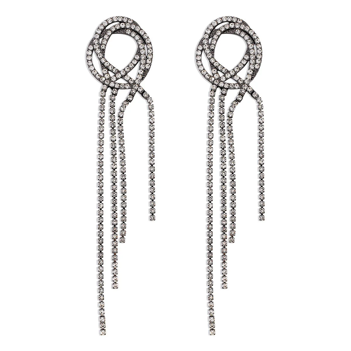 Cubic Zirconia & Rhodium-Plated Tassel Drop Earrings