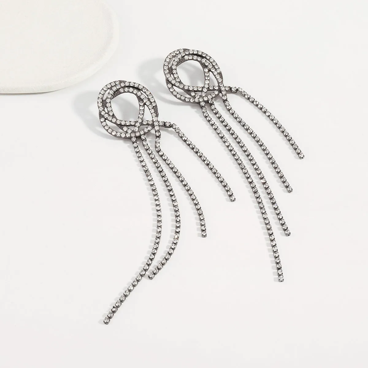 Cubic Zirconia & Rhodium-Plated Tassel Drop Earrings