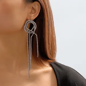 Cubic Zirconia & Rhodium-Plated Tassel Drop Earrings