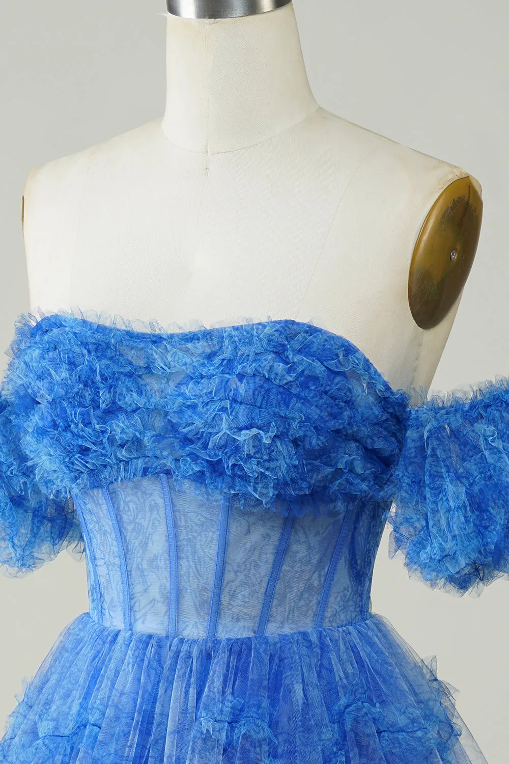 Cute Blue A Line Off The Shoulder Short Homecoming Dress