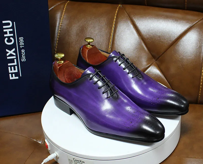 Daniel Shoes Italian Mens Dress Shoes Genuine Leather Blue Purple Oxfords Men Wedding Shoes Party Whole Cut Formal Shoes for Men