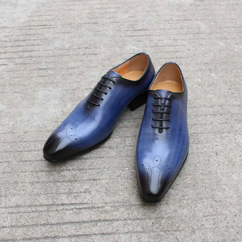 Daniel Shoes Italian Mens Dress Shoes Genuine Leather Blue Purple Oxfords Men Wedding Shoes Party Whole Cut Formal Shoes for Men