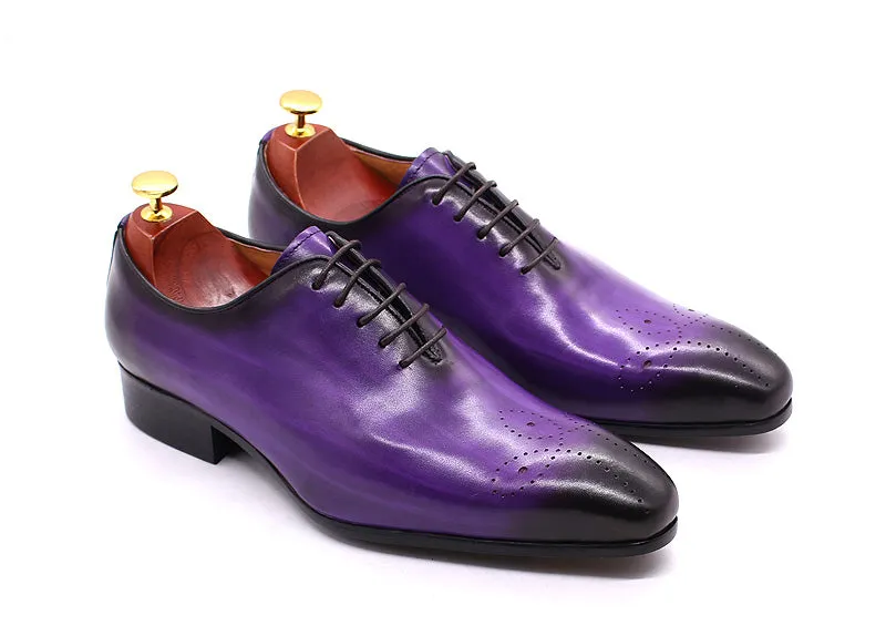 Daniel Shoes Italian Mens Dress Shoes Genuine Leather Blue Purple Oxfords Men Wedding Shoes Party Whole Cut Formal Shoes for Men