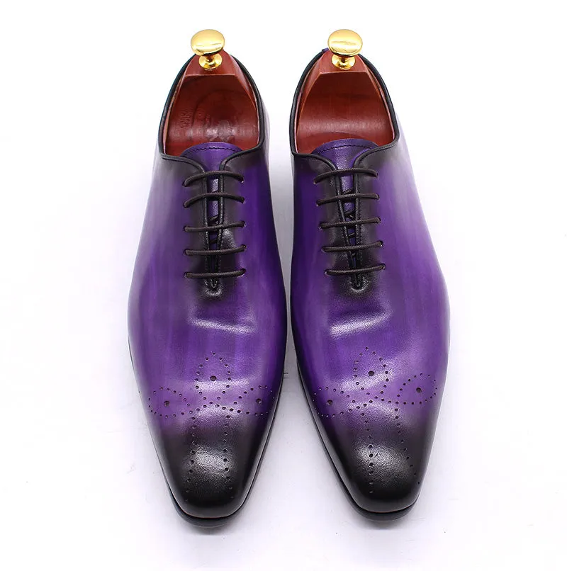 Daniel Shoes Italian Mens Dress Shoes Genuine Leather Blue Purple Oxfords Men Wedding Shoes Party Whole Cut Formal Shoes for Men