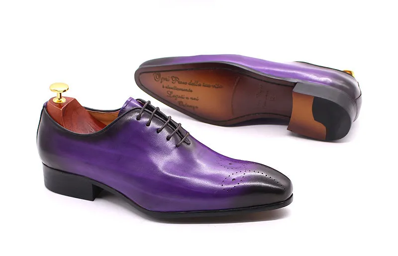 Daniel Shoes Italian Mens Dress Shoes Genuine Leather Blue Purple Oxfords Men Wedding Shoes Party Whole Cut Formal Shoes for Men