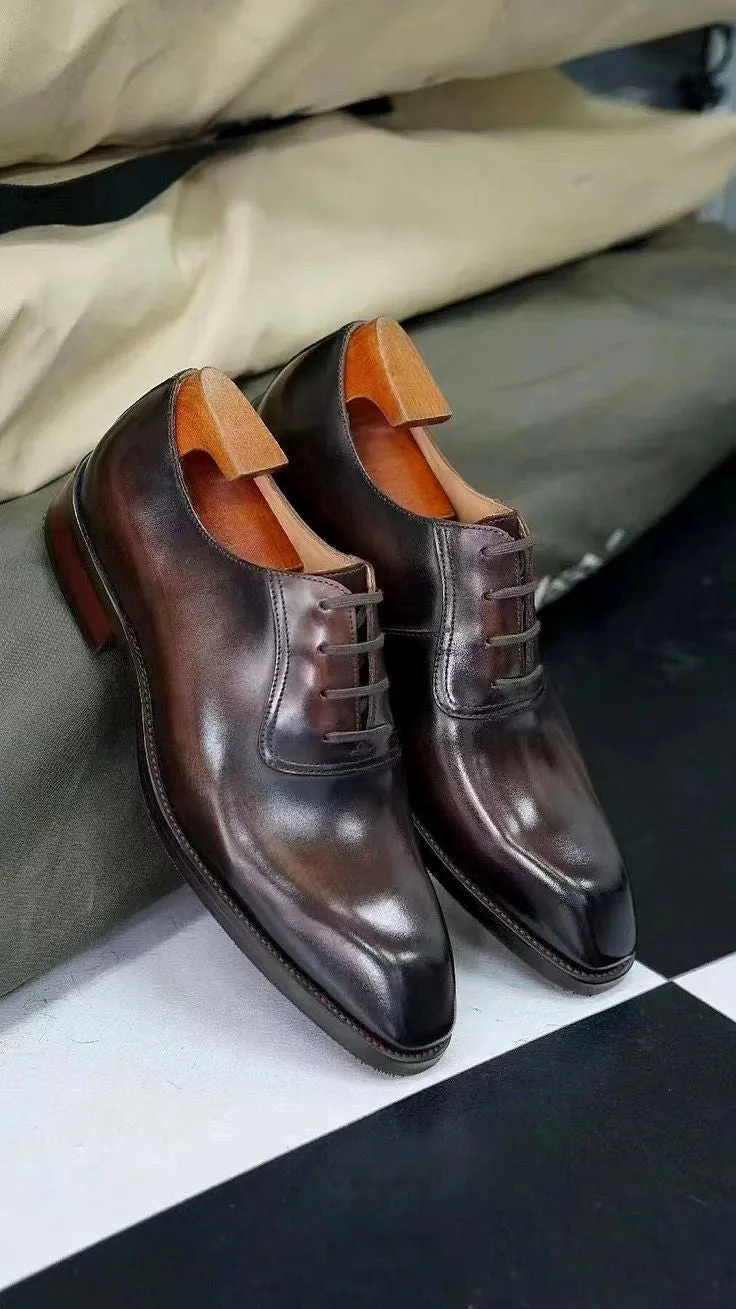 Dapper Style: Premium Leather Plain Toe Oxford Lace Ups for Men