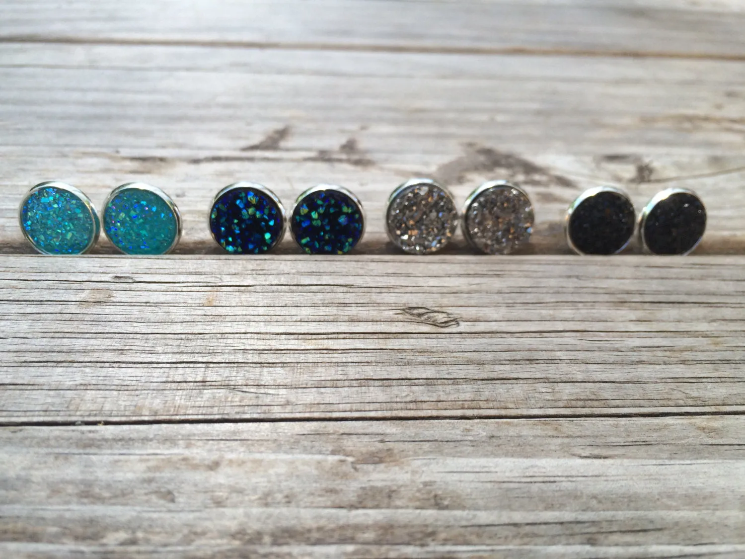 Dark Blue Druzy Earrings