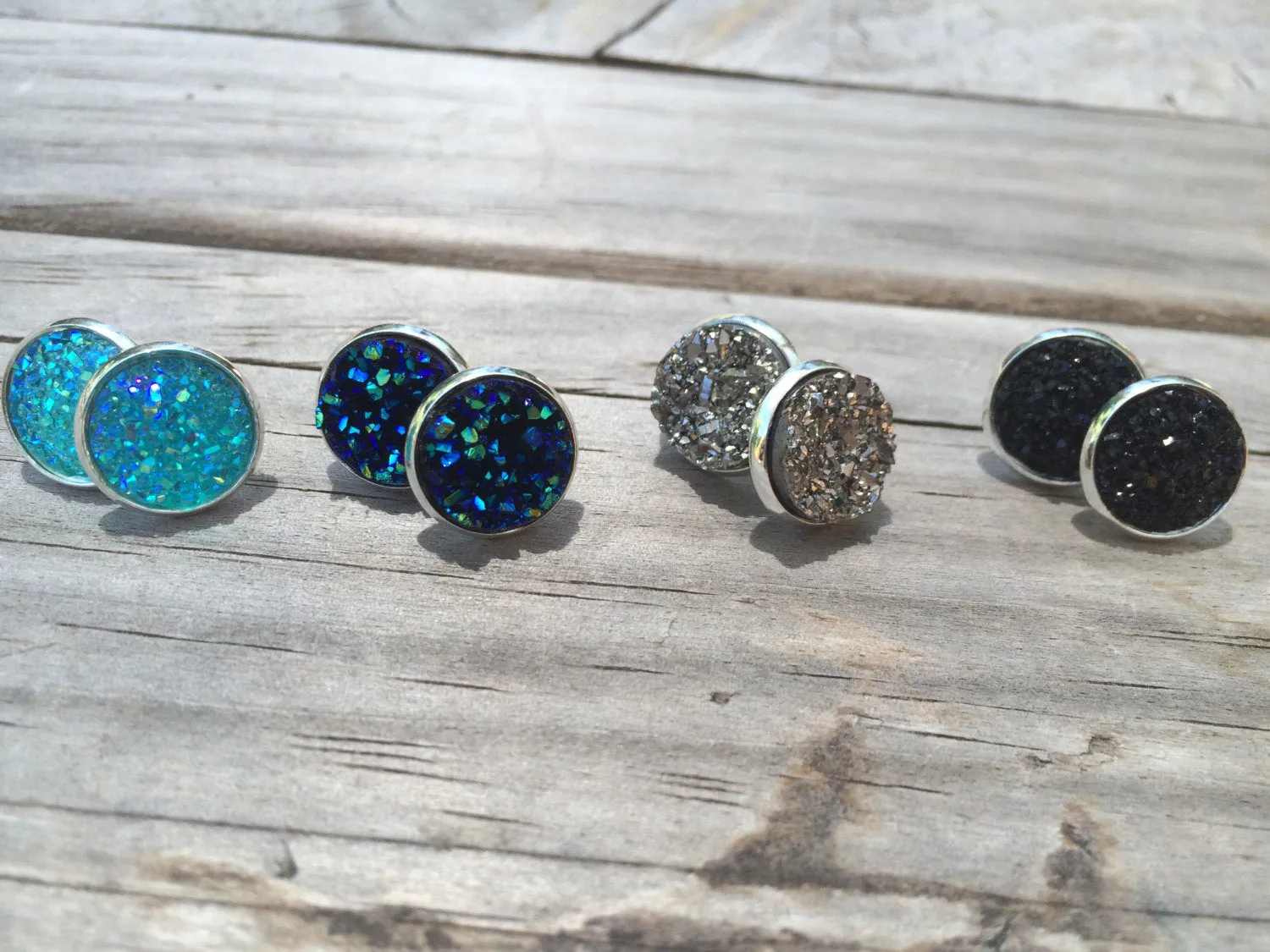 Dark Blue Druzy Earrings