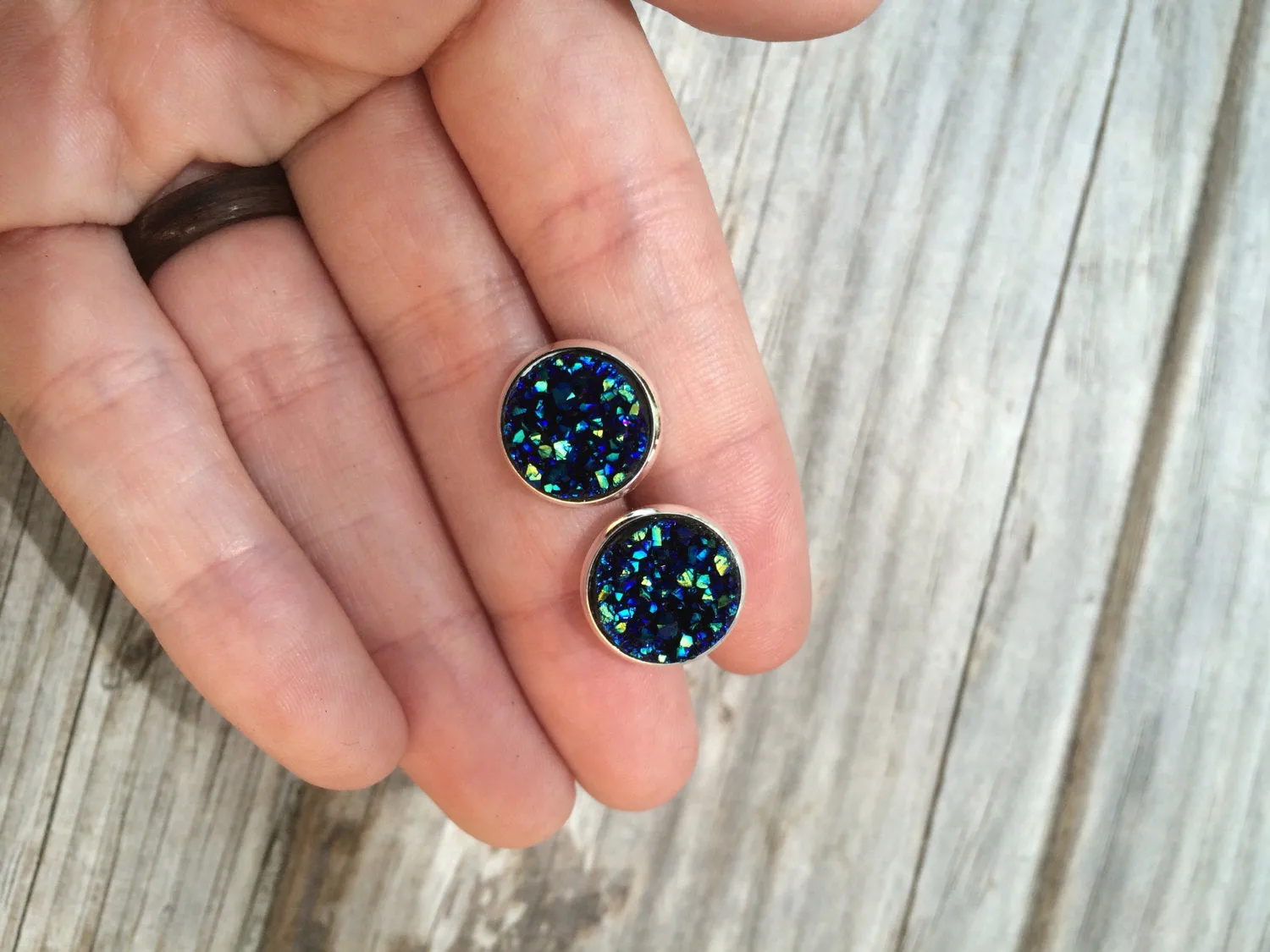Dark Blue Druzy Earrings