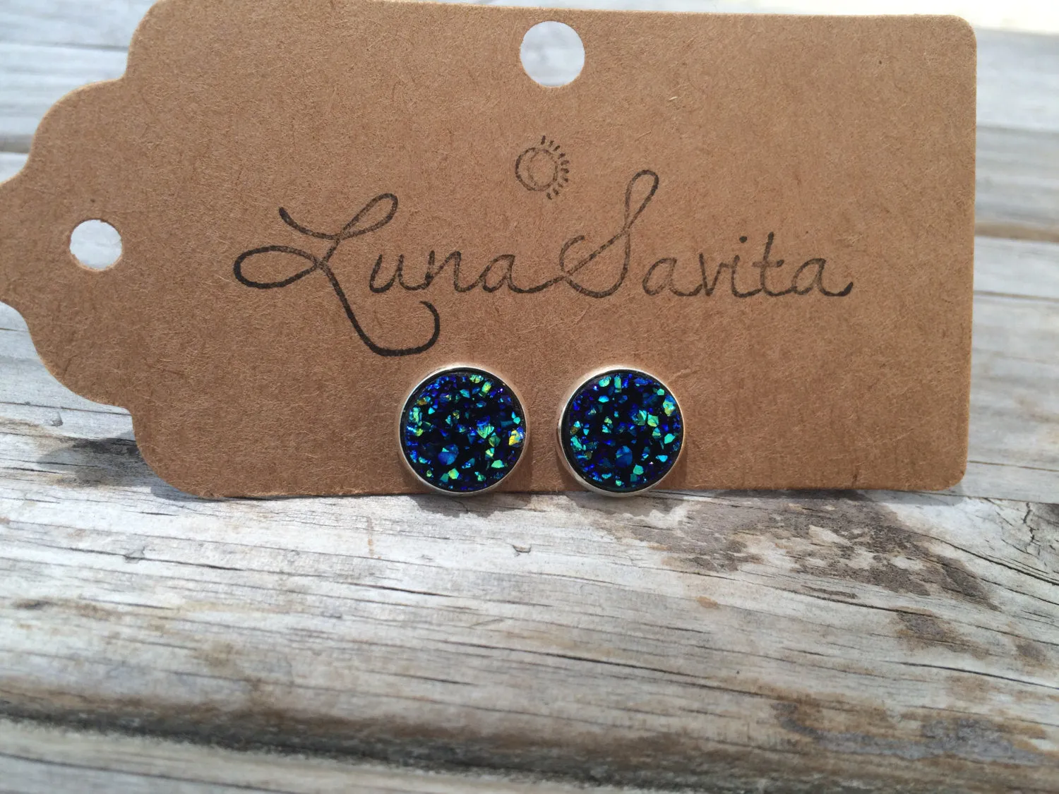 Dark Blue Druzy Earrings
