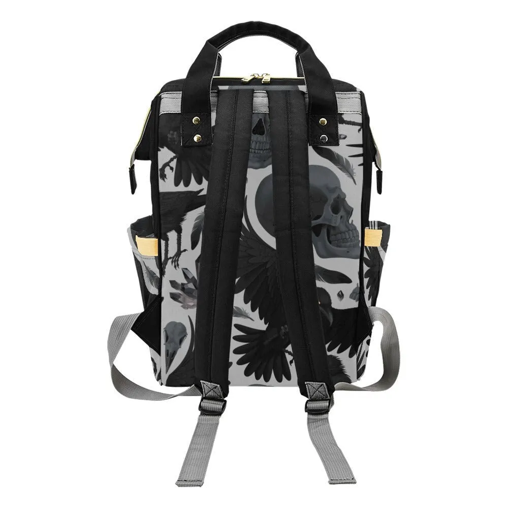 Dark Crow Diaper Bag Backpack, Organized Baby Bag, Witchy Raven Giant Mom Bag, Mommy Diaper Bag, Goth Mom baby packing bag