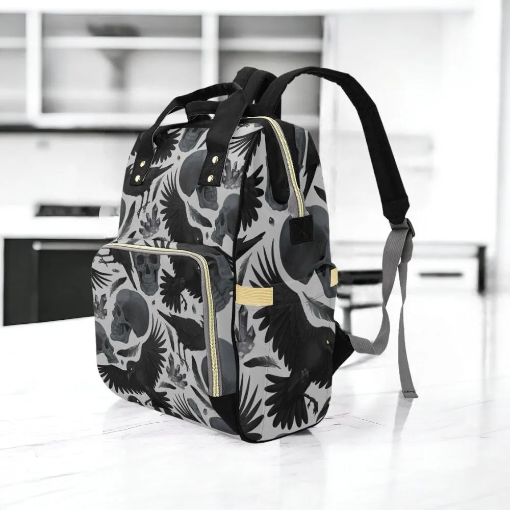 Dark Crow Diaper Bag Backpack, Organized Baby Bag, Witchy Raven Giant Mom Bag, Mommy Diaper Bag, Goth Mom baby packing bag