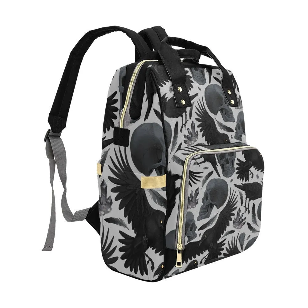 Dark Crow Diaper Bag Backpack, Organized Baby Bag, Witchy Raven Giant Mom Bag, Mommy Diaper Bag, Goth Mom baby packing bag