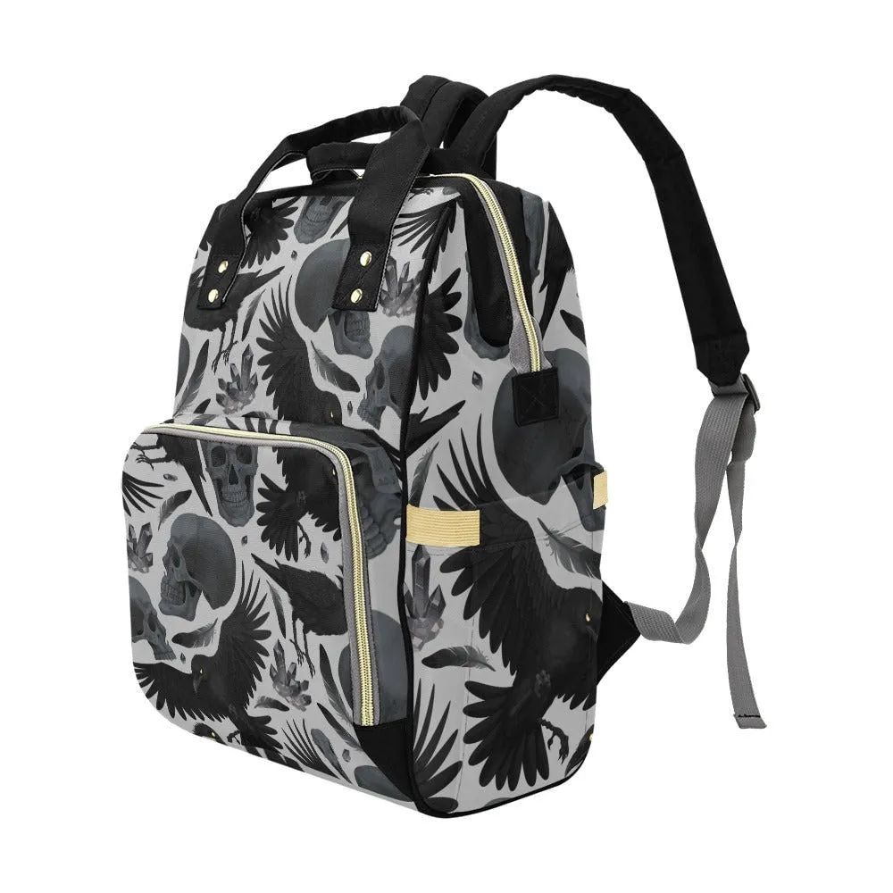 Dark Crow Diaper Bag Backpack, Organized Baby Bag, Witchy Raven Giant Mom Bag, Mommy Diaper Bag, Goth Mom baby packing bag