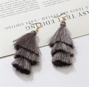 Dark Gray Polyster & 18K Gold-Plated Layered Tassel Drop Earrings