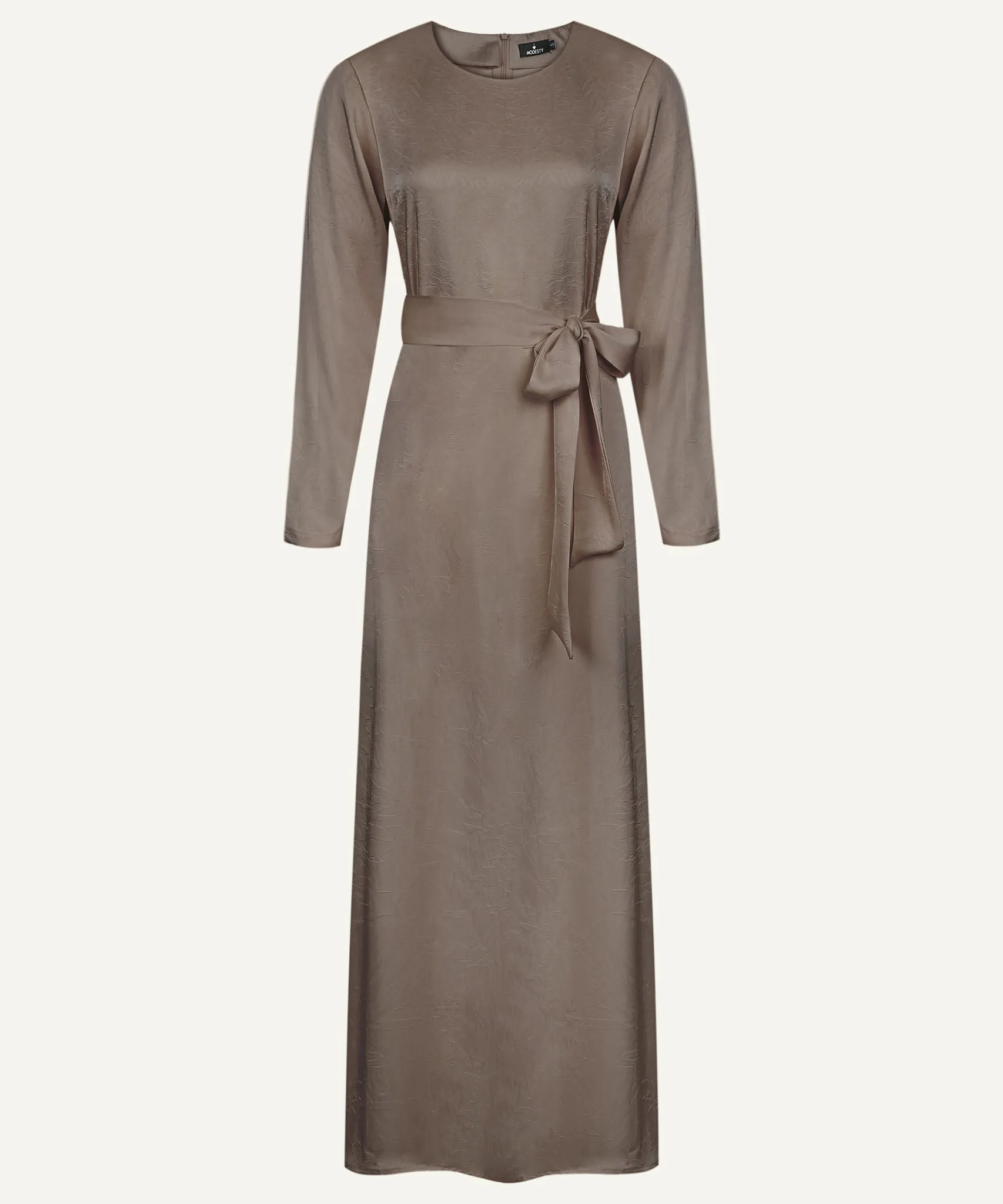 Dark Mink Satin A-Line Long Sleeve Maxi Abaya Dress