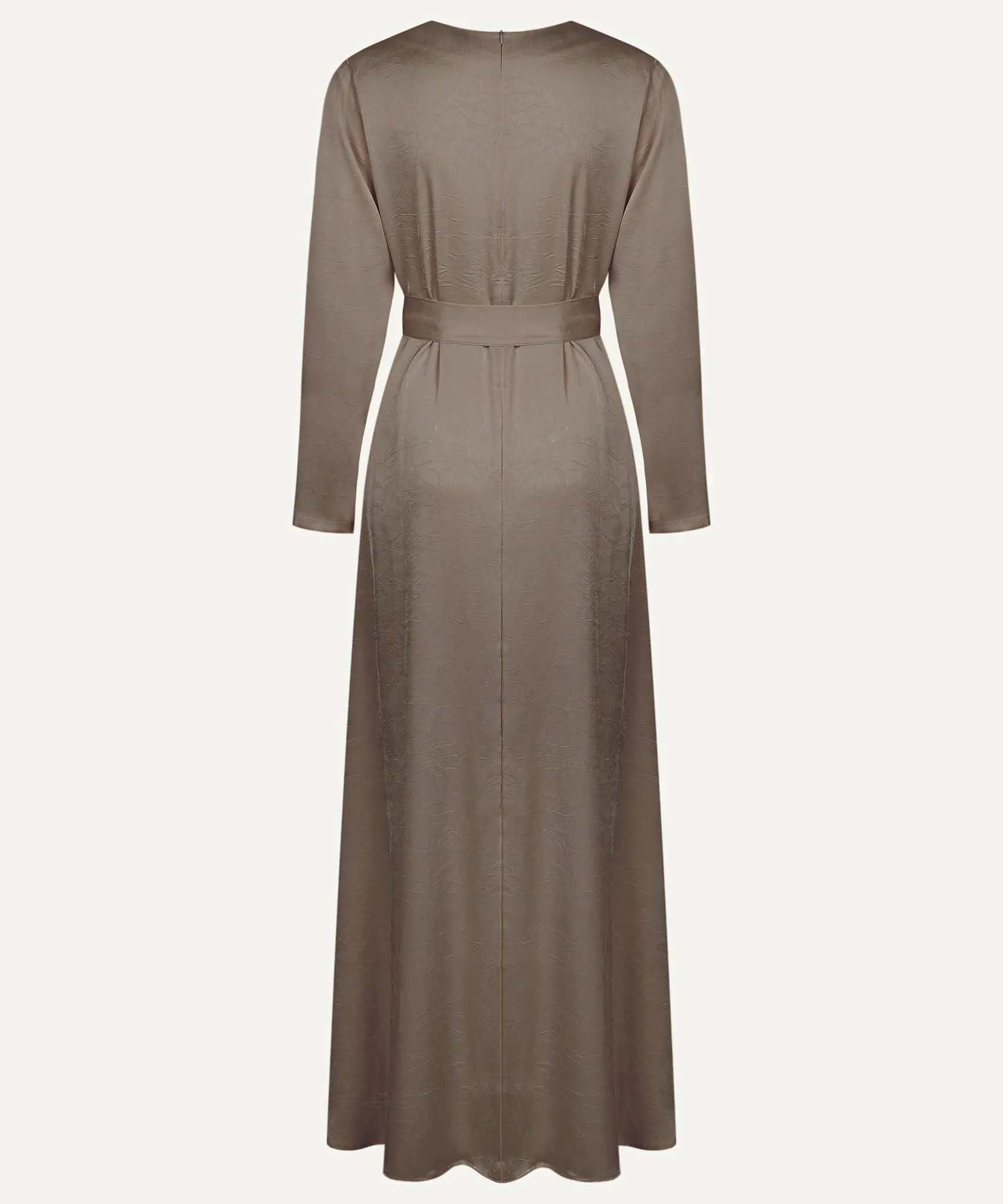Dark Mink Satin A-Line Long Sleeve Maxi Abaya Dress
