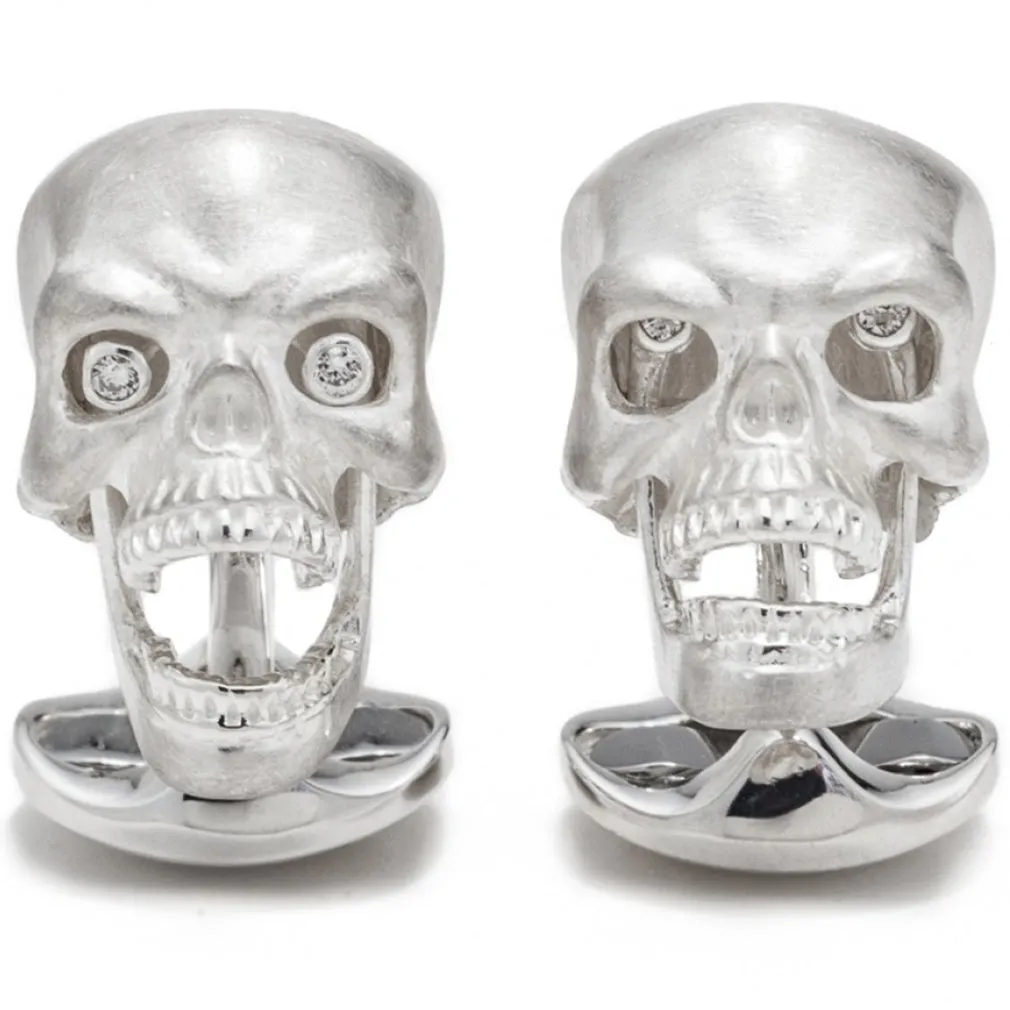 Deakin and Francis Skull Cufflinks with Diamond Eyes and Moving Jaw, Sterling Silver