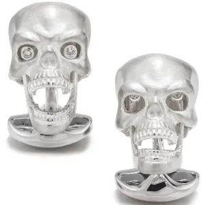 Deakin and Francis Skull Cufflinks with Diamond Eyes and Moving Jaw, Sterling Silver