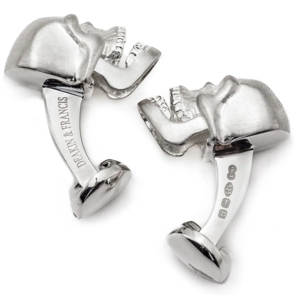 Deakin and Francis Skull Cufflinks with Diamond Eyes and Moving Jaw, Sterling Silver