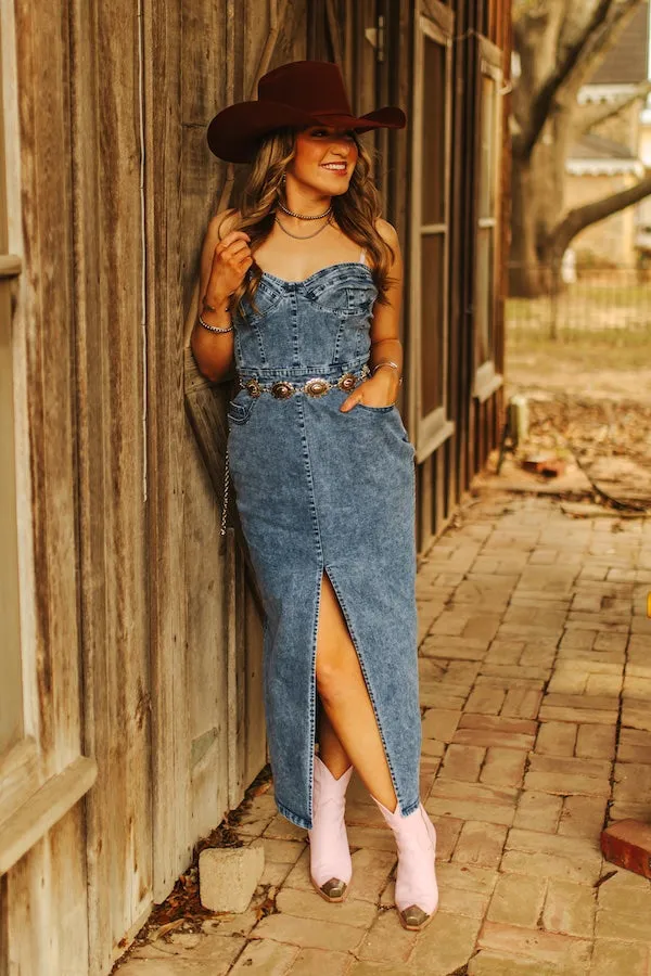 Denim Strapless Maxi Dress