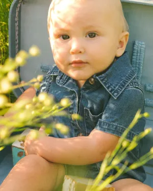 deux par deux Baby Boys One-Piece Denim Romper - Dark Denim Blue