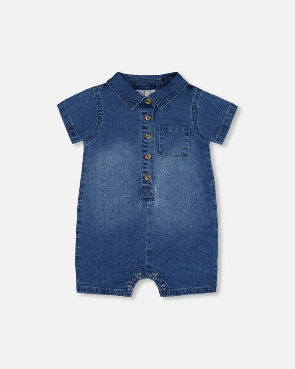 deux par deux Baby Boys One-Piece Denim Romper - Dark Denim Blue