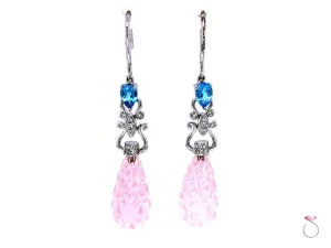 Diamond & Carved Pink Quartz Large Drop Earrings, 18K White Gold
