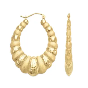 Diamond Cuts & Brushed Finish Shrimp Hoop Earrings (10K)