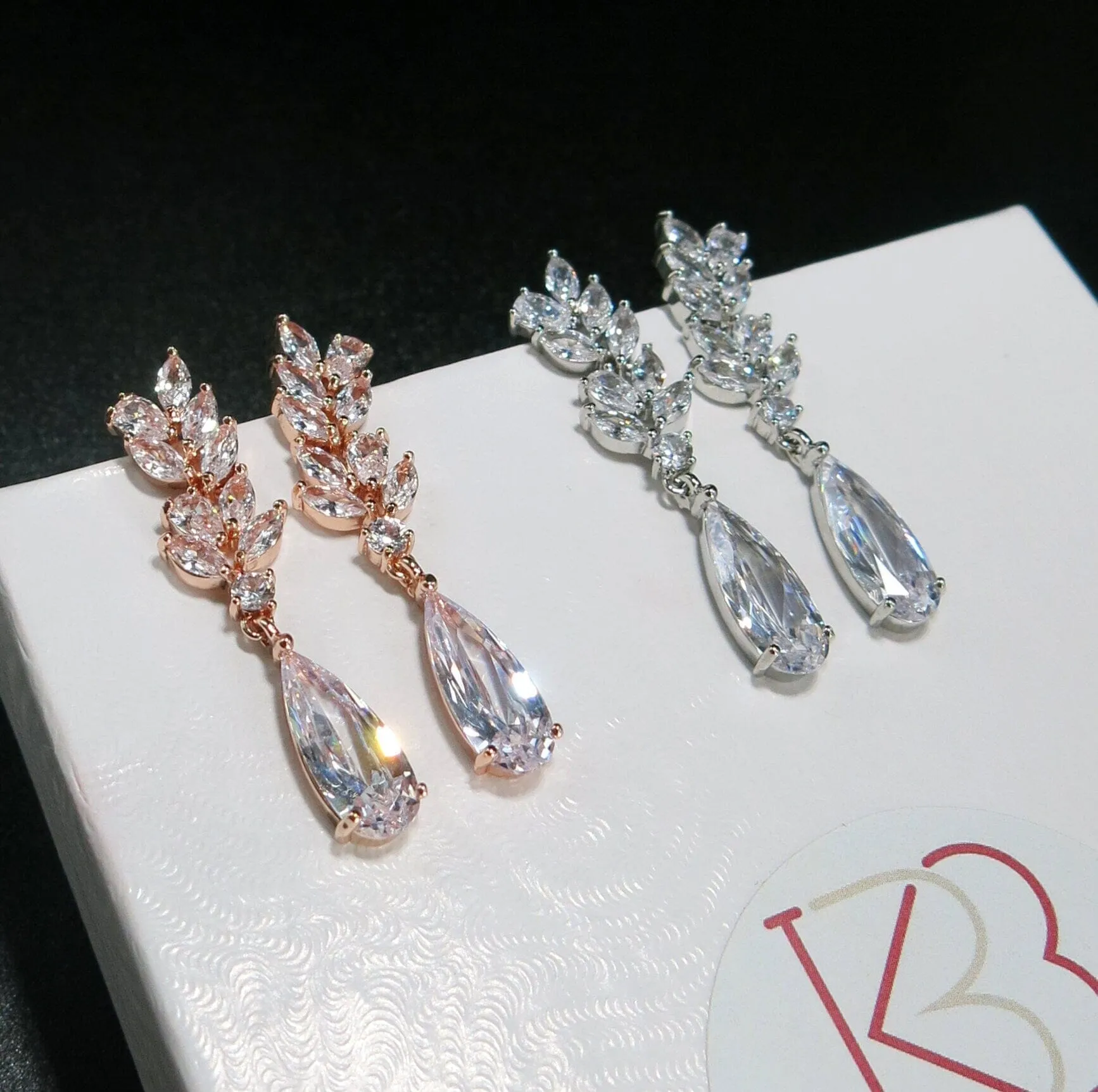 Diamond CZ Crystal Dangle Earrings, Bridesmaid Crystal Ear Studs, Wedding or Prom 14K Gold Plated Earrings