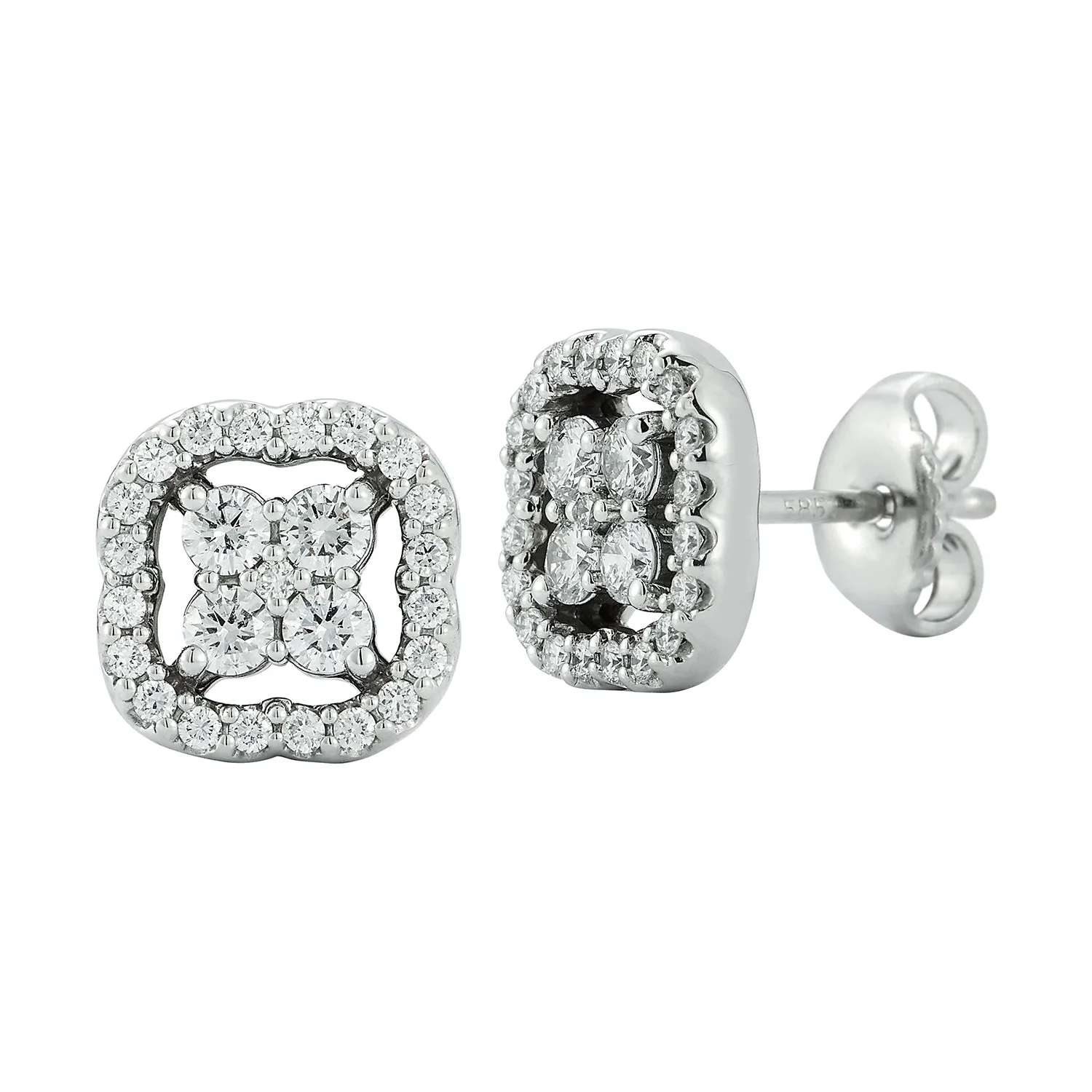 Diamond Floral Halo Earrings in 14K White Gold