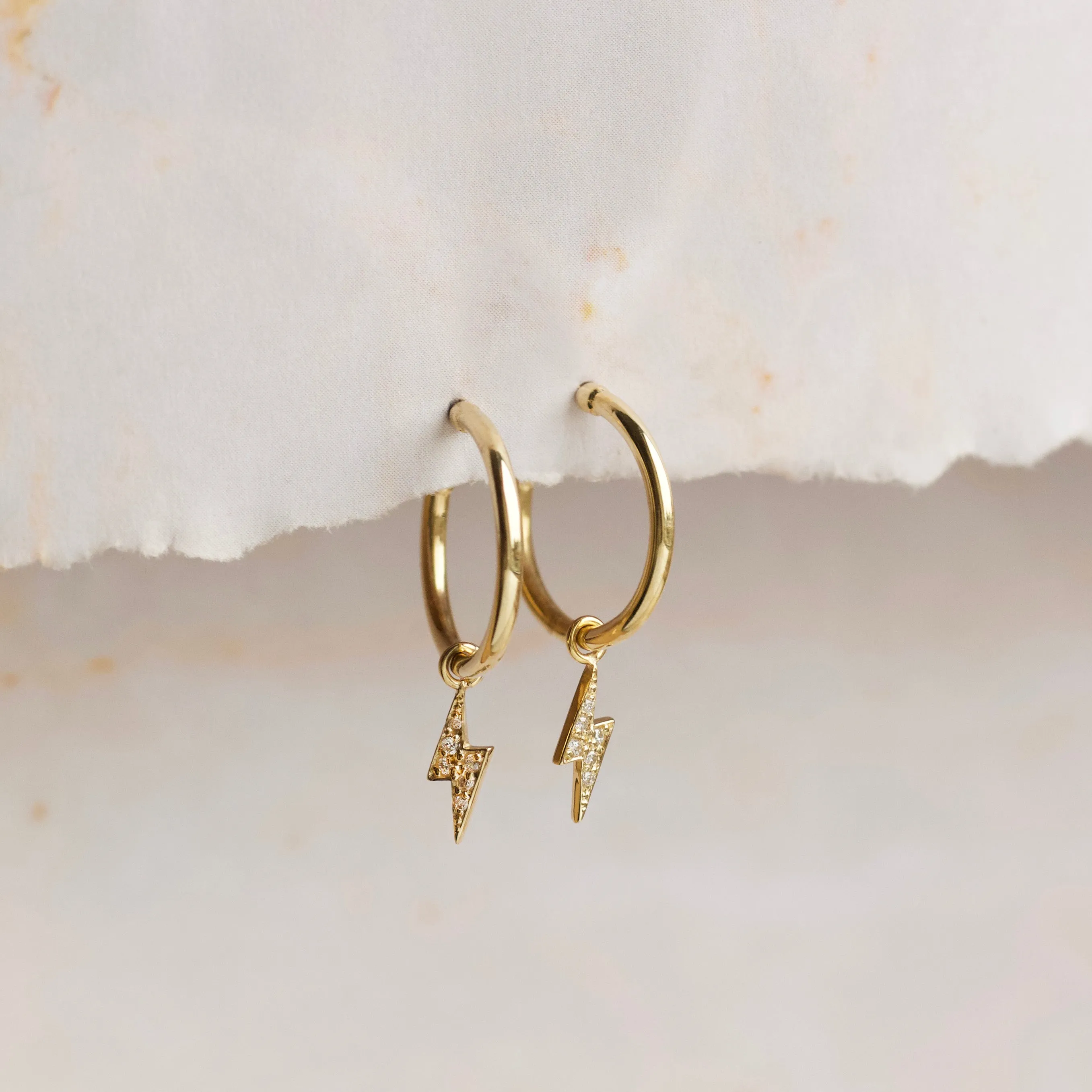 Diamond Lightning Bolt Drop Hoop Earrings