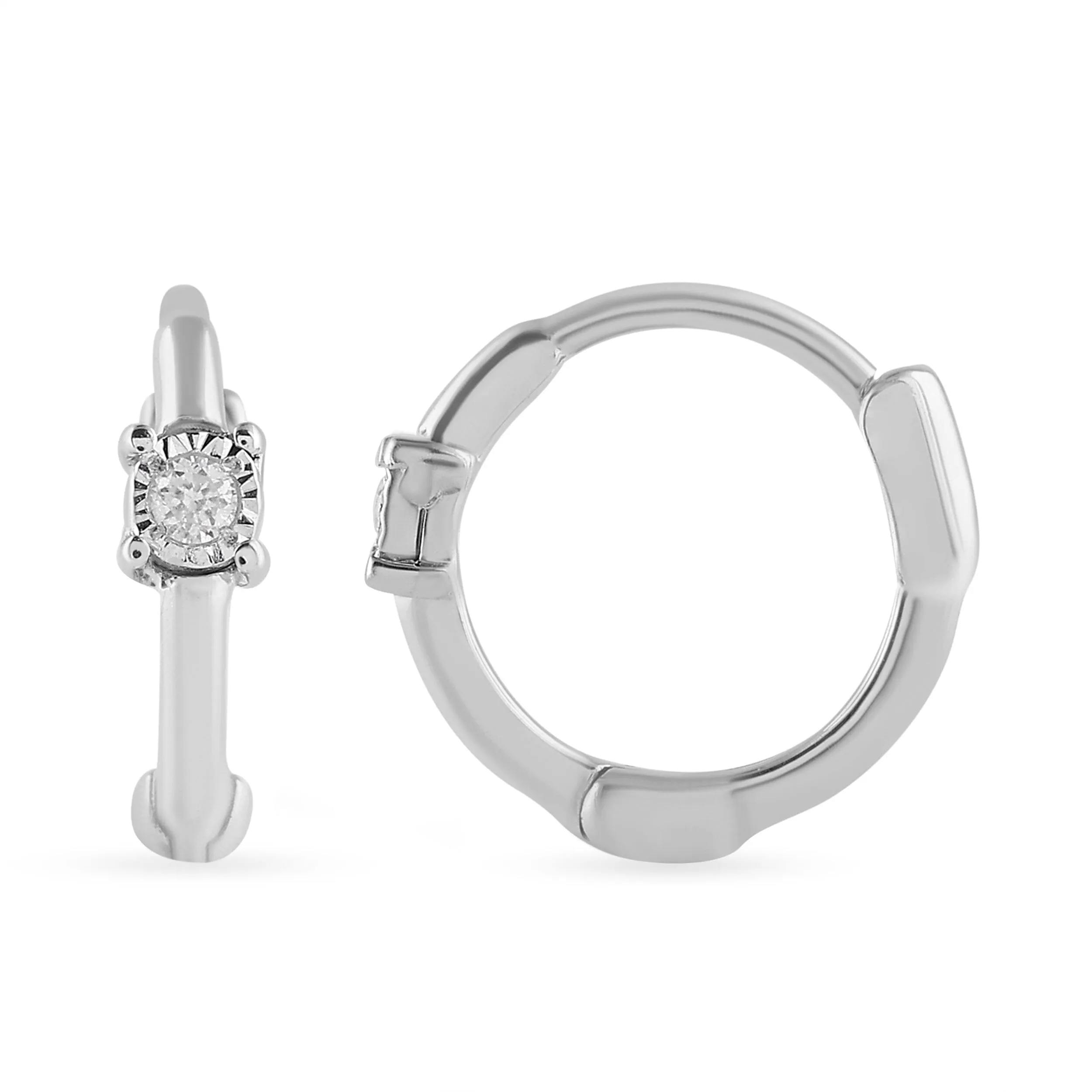 Diamond Set Huggie Hoop Earring in Sterling Silver