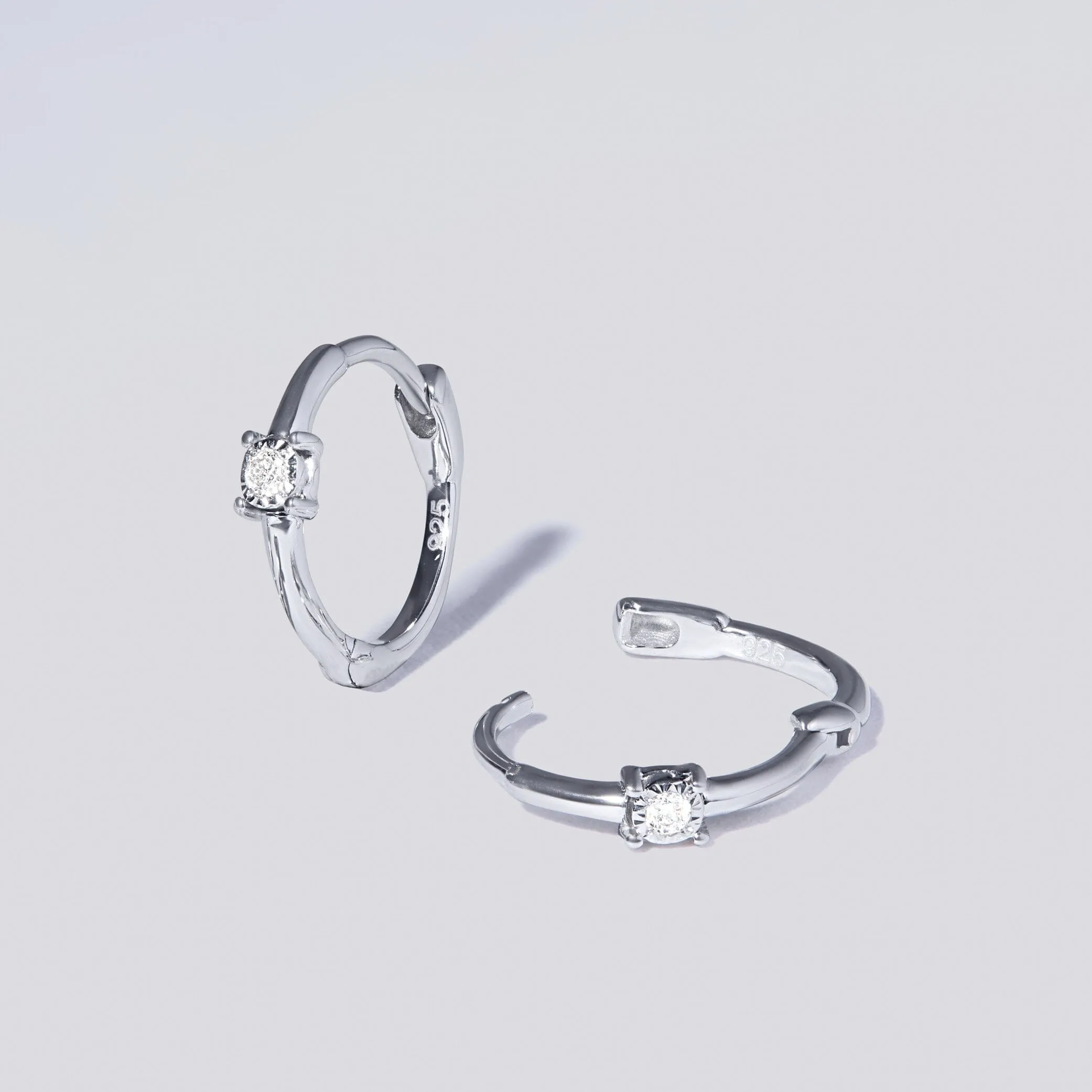 Diamond Set Huggie Hoop Earring in Sterling Silver