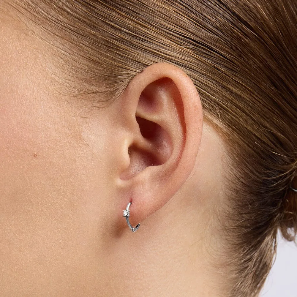 Diamond Set Huggie Hoop Earring in Sterling Silver