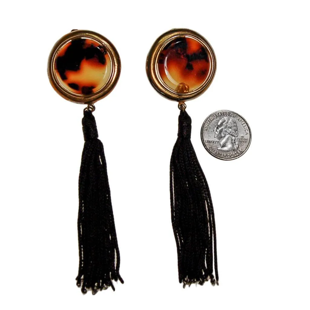 Diane von Furstenberg Tortoise and Black Silk Tassel Earrings