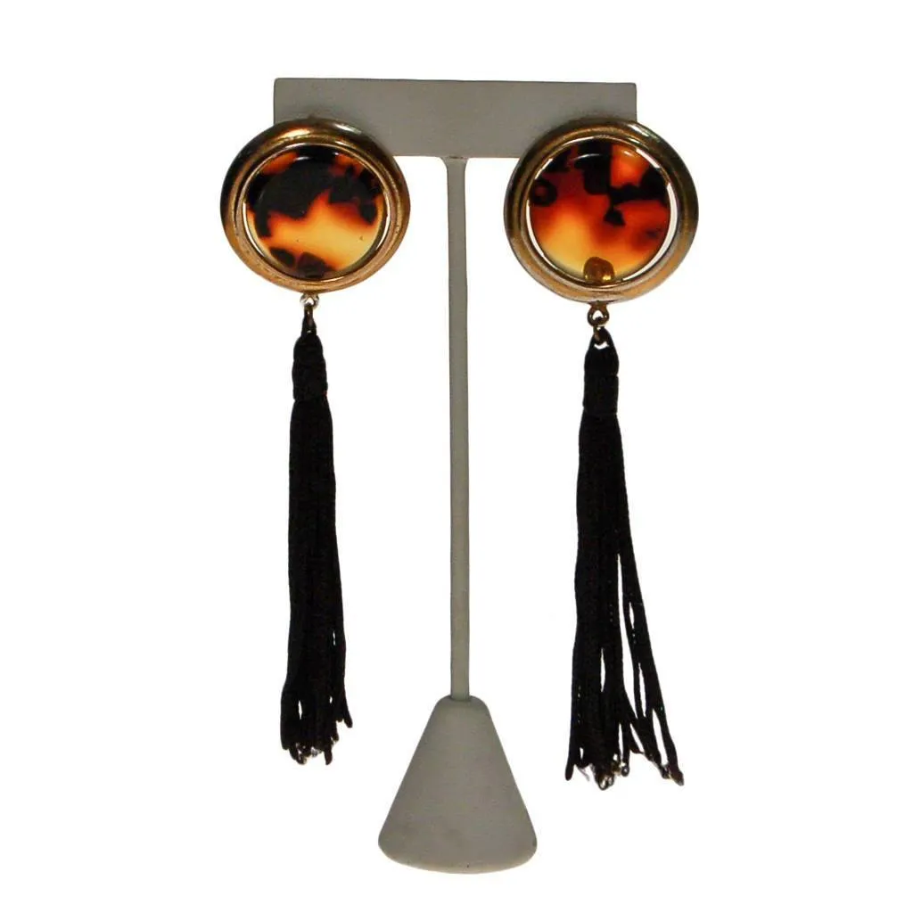 Diane von Furstenberg Tortoise and Black Silk Tassel Earrings