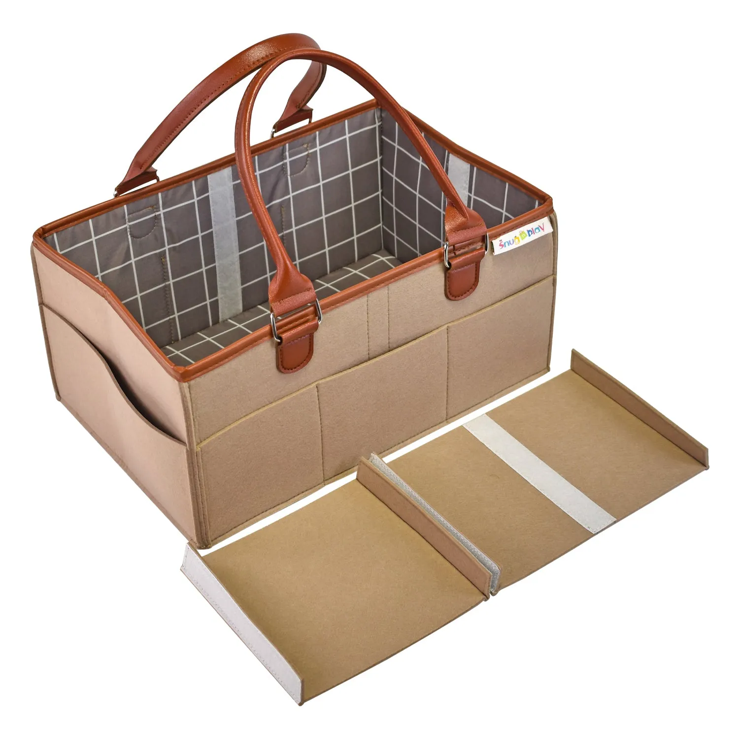 Diaper Caddy Large Size | Beige with Brown Handles | Portable Diaper Organizer Bag